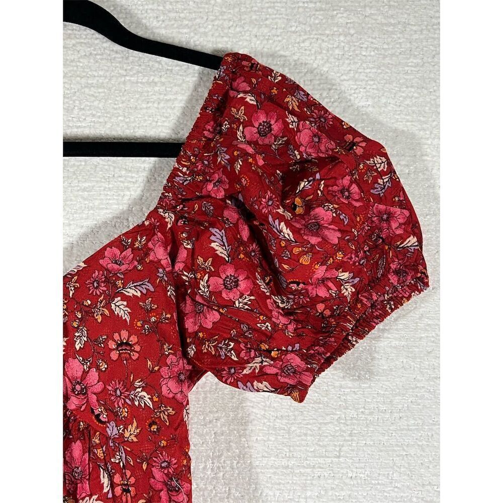 Band of the Free Women's Red Floral Puff Sleeve Boho Mini Dress S - Picture 5 of 9